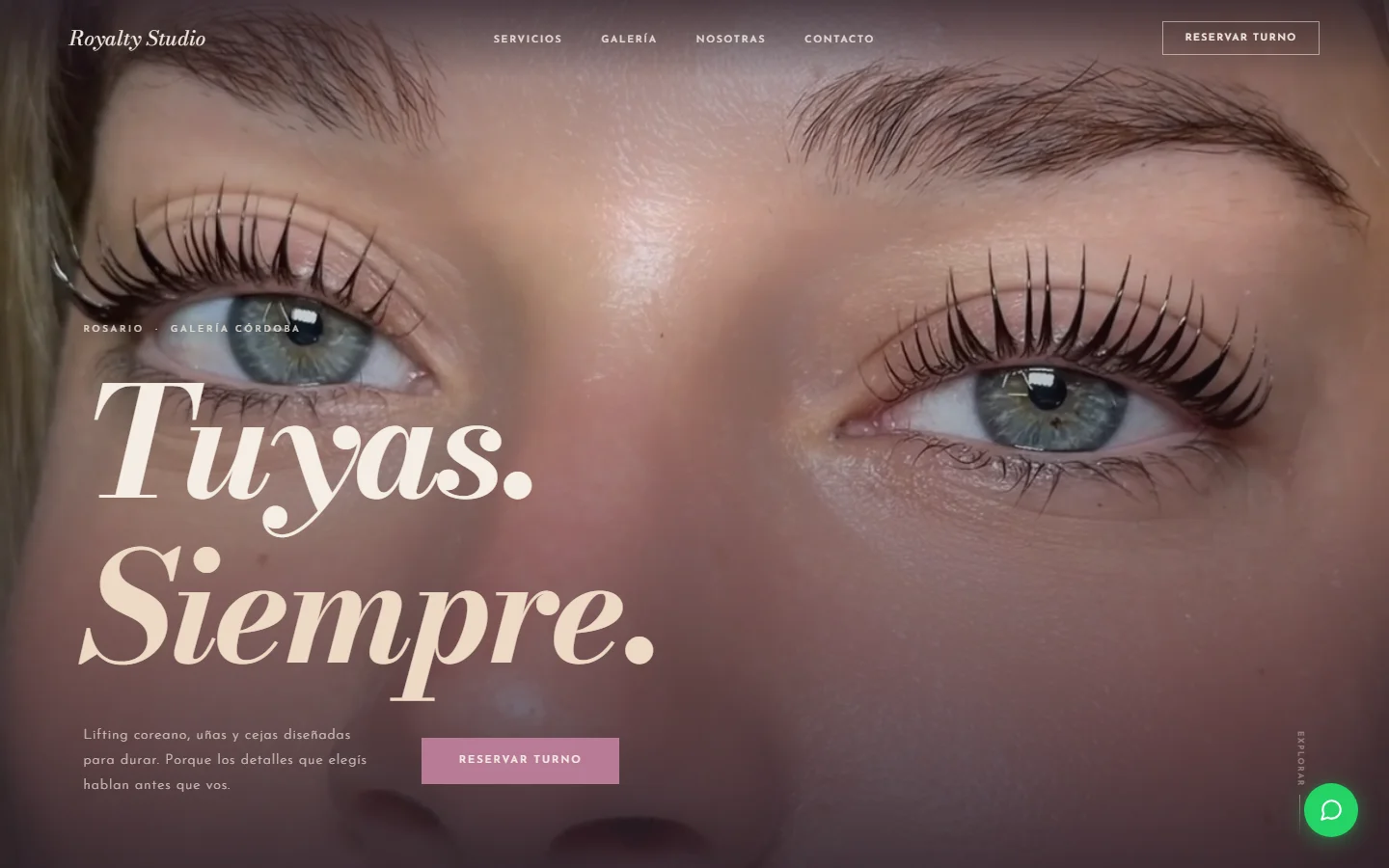 Landing page para Royalty Studio — estudio de belleza en Rosario, diseñada por Lokál